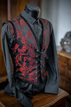 Cargar imagen en el visor de la galería, Chaleco victoriano estilo corset con brocado rojo