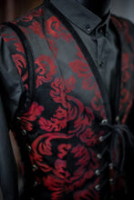 Cargar imagen en el visor de la galería, Chaleco victoriano estilo corset con brocado rojo