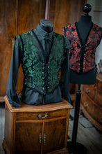 Cargar imagen en el visor de la galería, Chaleco victoriano estilo corset con brocado verde