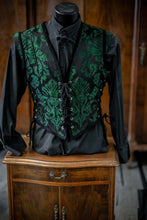Cargar imagen en el visor de la galería, Chaleco victoriano estilo corset con brocado verde