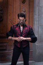 Cargar imagen en el visor de la galería, Chaleco victoriano estilo corset con brocado rojo