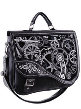 Cargar imagen en el visor de la galería, Bolso steampunk con bordado de engranajes