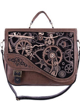 Cargar imagen en el visor de la galería, Bolso steampunk con bordado de engranajes