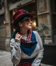 Load image into Gallery viewer, PRE-ORDER Reversible blue and red vegan wool and tartan scarf