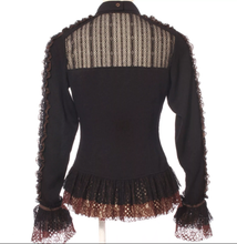 Cargar imagen en el visor de la galería, Blusa steampunk con encaje negro y café