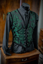 Laden Sie das Bild in den Galerie-Viewer, Chaleco victoriano estilo corset con brocado verde
