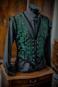 Chaleco victoriano estilo corset con brocado verde