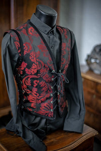 Chaleco victoriano estilo corset con brocado rojo