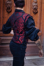 Cargar imagen en el visor de la galería, Chaleco victoriano estilo corset con brocado rojo