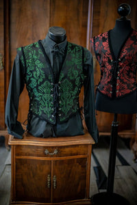 Chaleco victoriano estilo corset con brocado verde