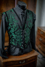 Cargar imagen en el visor de la galería, Chaleco victoriano estilo corset con brocado verde