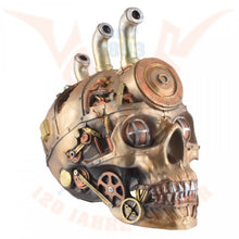 Cargar imagen en el visor de la galería, Calavera dorada con elementos ferroviarios steampunk dieselpunk