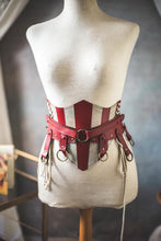 Load image into Gallery viewer, Cinturon Rojo de cuero con tiras y aros Circus