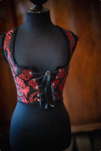 Cargar imagen en el visor de la galería, Corpiño damasquinado rojo y negro