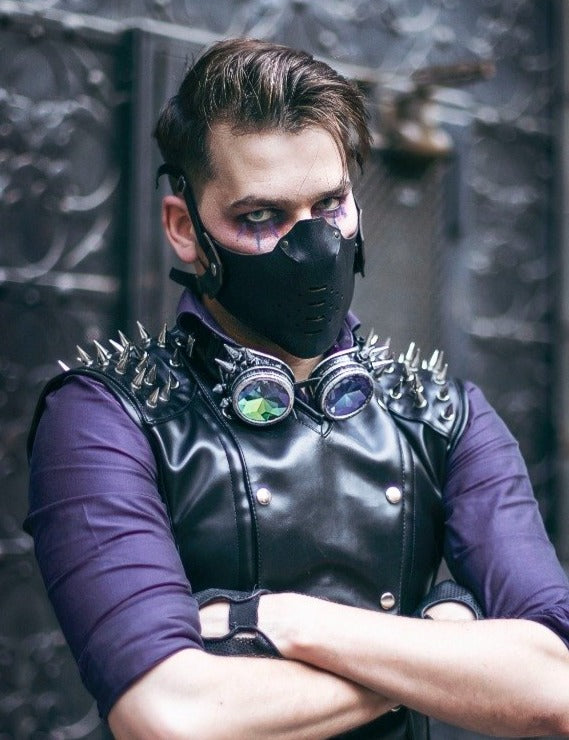 Cyberpunk dieselpunk steampunk style leather motorcycle mask