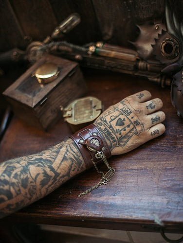 Leather Steampunk Pocket Watch Bracer