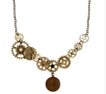Steampunk necklace golden gears