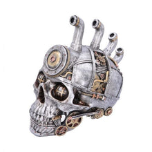 Cargar imagen en el visor de la galería, Calavera dorada con elementos ferroviarios steampunk dieselpunk
